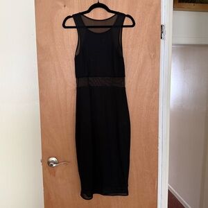 Express Black Sheer Panel Bodycon Midi Dress